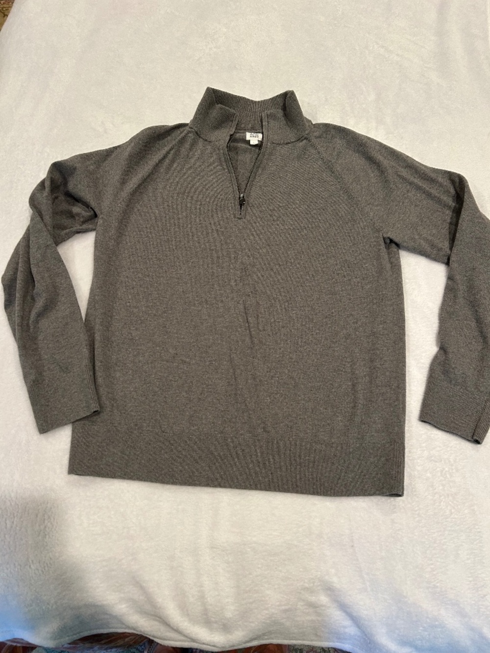 Gap for Good Quarter Zip Sweater L Gray Cotton Knit High Neck Raglan Sleeves